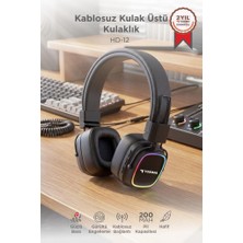 Torima Bluetooth Kulaklık Rgb Işıklı Güçlü Bas Kulak Üstü Kablosuz Kulaklık HD12 Siyah