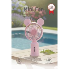 Torima Şarjlı El Vantilatörü Ayıcık Kulaklı 2 Kademeli Işıklı Mini Fan F12 Pembe