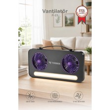 Torima Vantilatör Led Işıklı Şarjlı Çift Fanlı Mini Masaüstü Fan 1200 Mah F23 Siyah