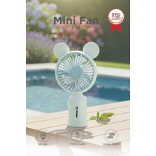 Torima Şarjlı El Vantilatörü Ayıcık Kulaklı 2 Kademeli Işıklı Mini Fan F12 Mavi