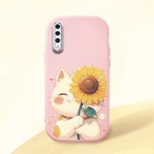 HONTINGA Samsung Galaxy A50 ile Uyumlu Kılıf Kamera Korumalı Düşüme Önleyici Kamera Koruyucu Pembe Yumuşak Silikon Couple Telefon Kılıfı Kedi Desenli K4-0367