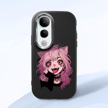 HONTINGA Vivo V50 Lite ile Uyumlu Kılıf Kamera Korumalı Düşüme Önleyici Kamera Koruyucu Siyah Yumuşak Silikon Couple Telefon Kılıfı Kız Desenli K4-0368