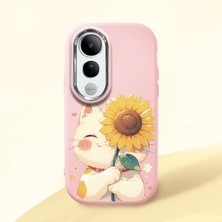 HONTINGA Vivo V50 Lite ile Uyumlu Kılıf Kamera Korumalı Düşüme Önleyici Kamera Koruyucu Pembe Yumuşak Silikon Couple Telefon Kılıfı Kedi Desenli K4-0367