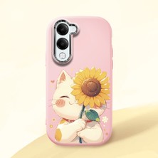 HONTINGA Vivo Y04 ile Uyumlu Kılıf Kamera Korumalı Düşüme Önleyici Kamera Koruyucu Pembe Yumuşak Silikon Couple Telefon Kılıfı Kedi Desenli K4-0367