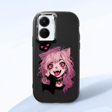 HONTINGA Vivo Y02S ile Uyumlu Kılıf Kamera Korumalı Düşüme Önleyici Kamera Koruyucu Siyah Yumuşak Silikon Couple Telefon Kılıfı Kız Desenli K4-0368
