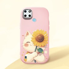 HONTINGA Realme C21Y ile Uyumlu Kılıf Kamera Korumalı Düşüme Önleyici Kamera Koruyucu Pembe Yumuşak Silikon Couple Telefon Kılıfı Kedi Desenli K4-0367