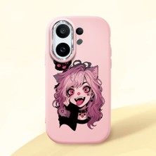 HONTINGA Vivo X200 Fe ile Uyumlu Kılıf Kamera Korumalı Düşüme Önleyici Kamera Koruyucu Pembe Yumuşak Silikon Couple Telefon Kılıfı Kız Desenli K4-0368