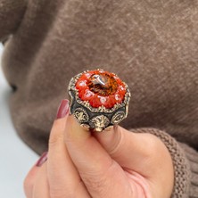 Simurg Jewellery Gümüş Aslan Detaylı Akik Taşlı Erkek Yüzük