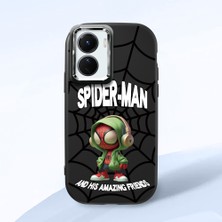 HONTINGA Vivo Y02S ile Uyumlu Kılıf Kamera Korumalı Düşüme Önleyici Kamera Koruyucu Siyah Yumuşak Silikon Couple Telefon Kılıfı Spider Man Desenli K4-0369