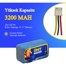 Ümit Maker Abır X6 Pro Robot Süpürge 3200 Mah 14.4 V Batarya – Orjinal Uyumlu Uzun Ömürlü, Yüksek Performans Pil