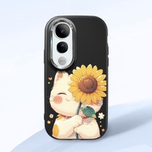 HONTINGA Vivo V50 Lite ile Uyumlu Kılıf Kamera Korumalı Düşüme Önleyici Kamera Koruyucu Siyah Yumuşak Silikon Couple Telefon Kılıfı Kedi Desenli K4-0367