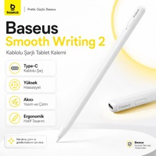 Baseus Online Smooth Writing 2 Stylus Lite Type-C Şarjlı iPad Kalem - Beyaz (Avuç Içi Reddi)