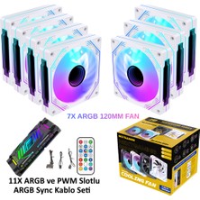 Next Gaming NG-A120W 7 Adet Infinity Mirror ARGB PWM Kasa Fanı 11X ARGB PWM Slot Kontrolcü ve Kumanda Beyaz