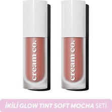 Cream Co. Ikili Glow Tint Soft Mocha Seti Nude Allık Ruj Göz Farı Nemlendirici Makyaj Hyaluronik Asit Peptit
