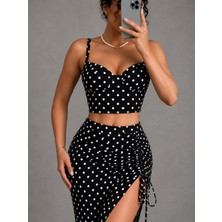 Askılı Bluz Ayarlanabilir Yırtmaçlı Uzun Etek Crop Takim