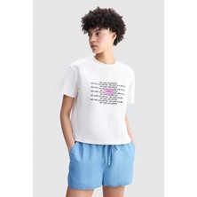 Ecko Unltd. Ecko Red Eva Loose Fit Bisiklet Yaka Baskılı %100 Pamuk Kadın Beyaz Tişört