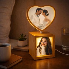 Sanal Bayim Dönen Ahşap Ledli Kalp Fotoğraf Çerçeve 10X15