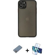 Marsilyan™- iPhone 11 Pro Max Kılıf Ahenk Çizgi Serisi - Siyah 3D Antistatik Seramik Nano Ekran Koruyucu + Shine Kamera Lens Koruma Cam - Gs