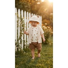 TA&CE Kids Tace Kıds %100 Pamuk Müslin Bebek Yazlık Takımı 4'lü Set - Kulaklı Şapka, Gömlek, Tişört ve Şort