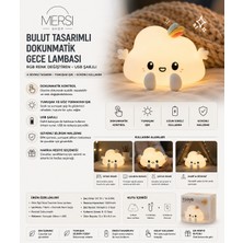 Mersi Shop Bulut Tasarımlı Dokunmatik Gece Lambası Rgb Renk Değiştiren USB Şarjlı