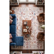 Estiva Home Vintage Krem Desenli Dijital Kaymaz Pamuk Taban Yıkanabilir Tozumaz Robot Süpürgeye Uygun Salon Otuma Mutfak Yolluk Halısı Kalın Süngerli Pamuklu