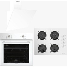 Homtego DA6-833 /40 TAHDF/B66-S2 Star Beyaz Cam Ankastre Set A+ Enerji Sınıfı Modern Tasarım