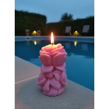 AY IŞIĞI MUMLARI Gül Tasarımlı Hediyelik Dekoratif Portakal Çiçeği Kokulu Soya Wax Mum (Pembe Renkli)