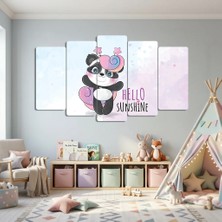Zevahir Mobilya Dekorasyon Pastel Renkli Şirin Panda 5 Parça Mdf - Bebek ve Kız Çocuk Odası Duvar Tablosu