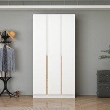 Homeizi Alin 3 Kapaklı 2 Gizli Çekmeceli Gardırop - Elbise Dolabı - J Soft Kulp - Beyaz