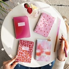 Uravas Store Paperora 9X14 cm Sert Kapak Spiralli Çizgili 4’lü Cep Not Defteri Seti - Pembe