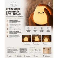 Mersi Shop Kedi Tasarımlı Dokunmatik Gece Lambası Rgb Renk Değiştiren USB Şarjlı