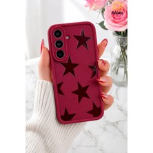 Fibaks Galaxy A37 Kılıf Bordo Yıldız Star Desenli Silikon Darbe Emici Klasik Silikon Kapak