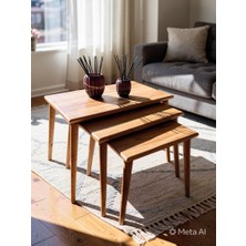 Ekübya Home Masif Doğal Ahşap 3'lü Zigon Sehpa Set, Modern Masif Yan Sehpa