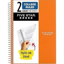 Uravas Store Five Star Spiral Defter, 2 Konu, Kolej Kareli, 9 1/2" x 6" 80 Yaprak, Sedona Turuncu (840