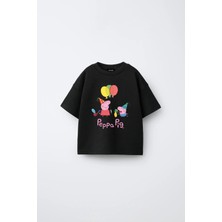 Fasardi Peppa Pig Baskılı Oversize %100 Pamuk Kısa Kol Unisex Çocuk Tişört