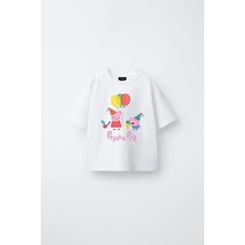 Fasardi Peppa Pig Baskılı Oversize %100 Pamuk Kısa Kol Unisex Çocuk Tişört