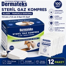 Dermateks Steril Gaz Kompres 7,5×7,5cm 4kat 5'li Zarf 12 Paket