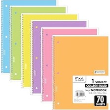 Uravas Store Mead Spiral Defter 6'lı Paket, 1 Konu, Kolej Çizgili, 19X27CM, 70 Yaprak, Pastel Renkler Karış