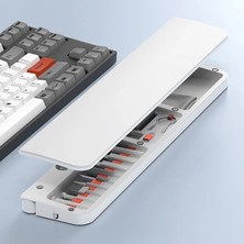 Fibaks Profesyonel Ergonomik Hafızalı Köpük Klavye Bilek Desteği ve Çok Fonksiyonlu Temizlik Seti - Telefon Standlı Masaüstü Organizer Beyaz