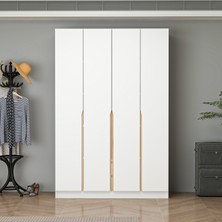 Homeizi Alin 4 Kapaklı Beyaz Gardırop Suntalam Malzemeden Geniş Depolama Alanı Ayna Yok  - Elbise Dolabı - J Soft Kulp - Beyaz