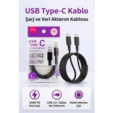 Fibaks 240W Type-C To Type-C Hızlı Şarj Veri Aktarım Kablosu Pd Desteği USB 3.0 (5gbps) Emarker Çipli
