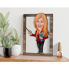 Bk Gift Kişiye Özel Kadın Öğretmen Karikatürlü 3D Ahşap Tablo, Sevgiliye Hediye, Arkadaşa Hediye, Yıl Dönümü Hediyesi, Doğum Günü Hediyesi-3