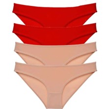 Hace Bazaar 4 Adet Eko Set Likralı Kadın Slip Külot Kırmızı Ten