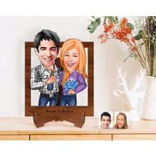 BK Gift Kişiye Özel Sevgililer Karikatürlü Ahşap Standlı 3D Biblo-50