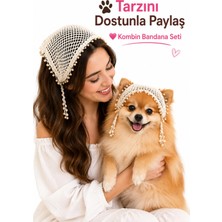 Neholia Kadın & Köpek Kombin El Örgüsü Minik Dost Bandana Seti Ayarlanabilir Evcil Hayvan Sahip Kombini Bohem Tasarım