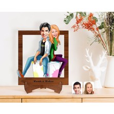 BK Gift Kişiye Özel Sevgililer Karikatürlü Ahşap Standlı 3D Biblo-35