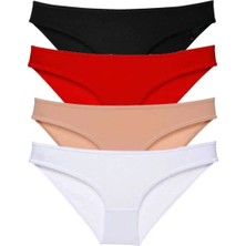 Hace Bazaar 4 Adet Süper Eko Set Likralı Kadın Slip Külot Siyah Kırmızı Ten Beyaz
