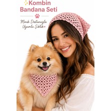 Neholia Kadın & Köpek Kombin El Örgüsü Minik Dost Bandana Seti Ayarlanabilir Evcil Hayvan Sahip Kombini Bohem Tasarım