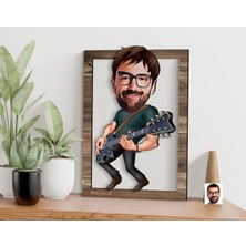 Bk Gift Kişiye Özel Erkek Gitarist Karikatürlü 3D Ahşap Tablo, Sevgiliye Hediye, Arkadaşa Hediye, Yıl Dönümü Hediyesi, Doğum Günü Hediyesi-1