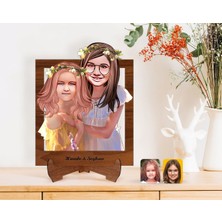 BK Gift Kişiye Özel Kız Kardeşler Karikatürlü Ahşap Standlı 3D Biblo-2